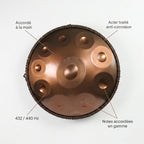 Handpan Aura Sacrée — Ré mineur (D Kurd) — accordé à la main, acier traité, 432/440 Hz
