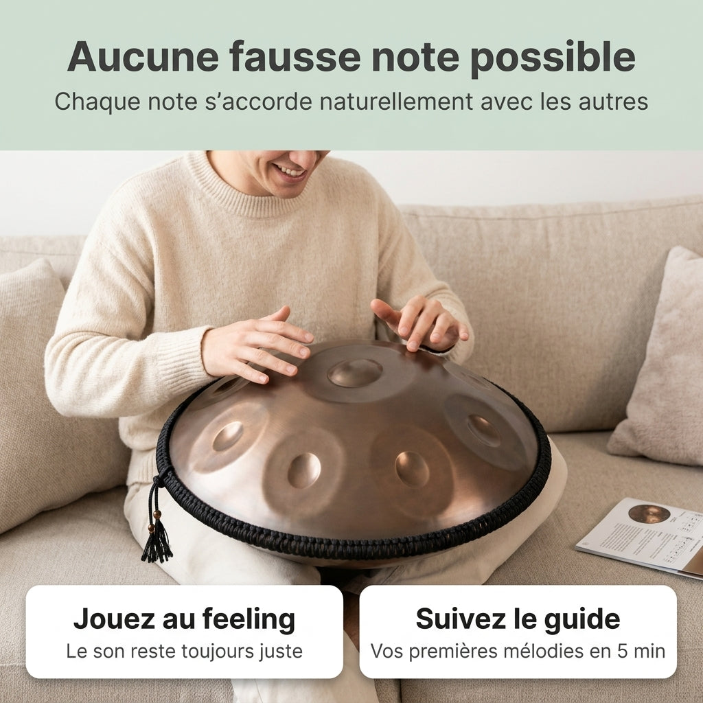 Handpan Aura Sacrée — Ré mineur (D Kurd) — aucune fausse note possible, chaque note s'accorde