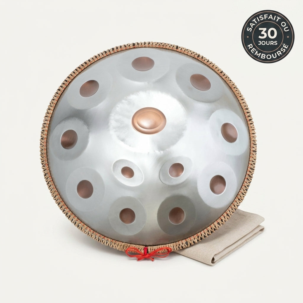 Handpan Chryléo — Ré mineur (D Kurd) — vue studio, garantie satisfait ou remboursé 30 jours
