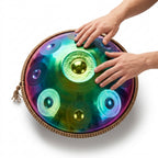 Handpan Cosmos — Ré mineur (D Kurd) — gros plan, prêt à jouer