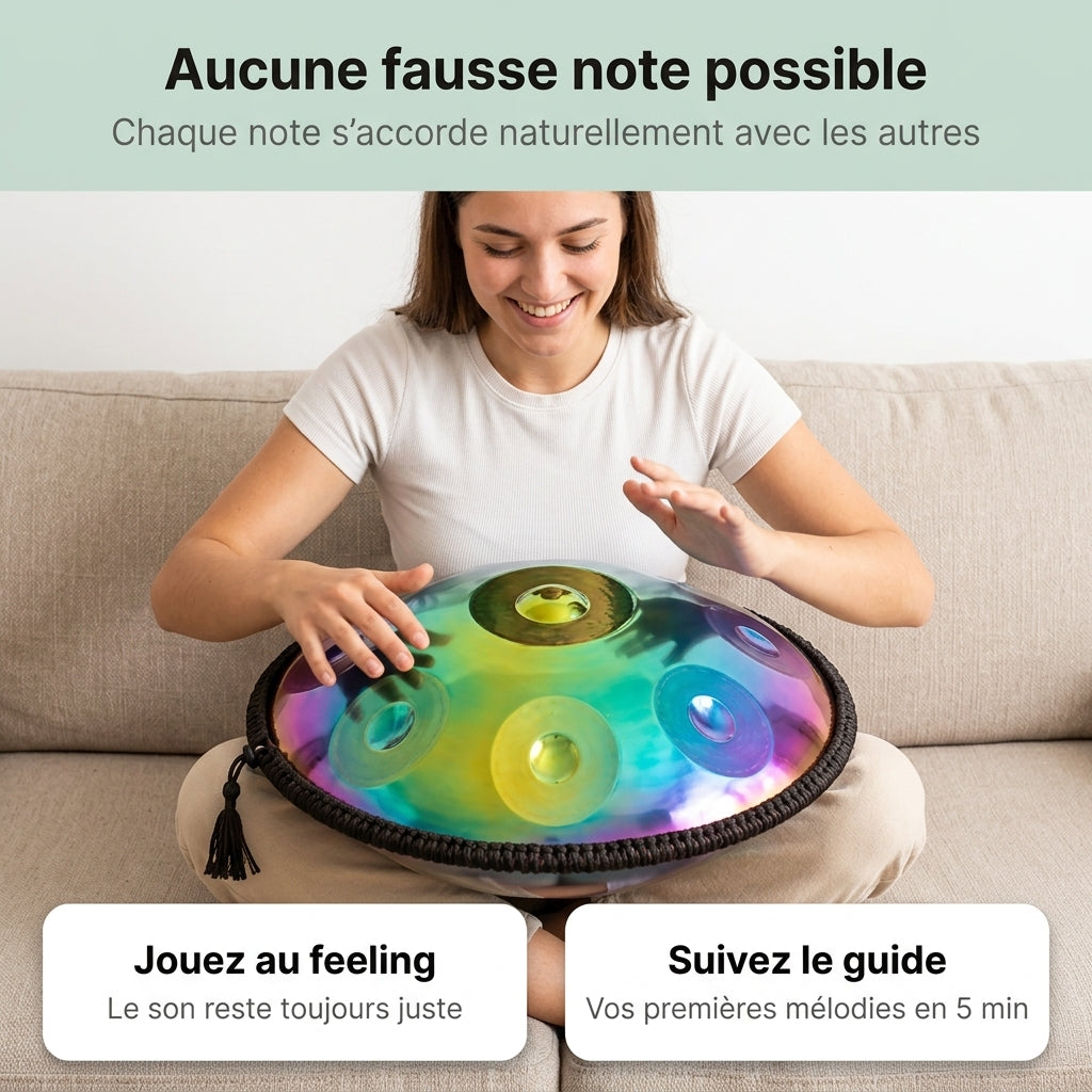 Handpan Cosmos — Ré mineur (D Kurd) — aucune fausse note possible, chaque note s'accorde