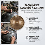 Handpan Elysia — Ré mineur (D Kurd) façonné et accordé à la main par nos artisans