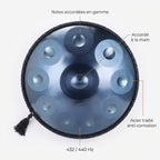 Handpan Évasion Astrale — Ré mineur (D Kurd) — accordé à la main, acier traité, 432/440 Hz