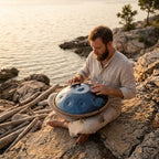 Handpan Évasion Astrale — Ré mineur (D Kurd) joué au coucher du soleil au bord de l'eau