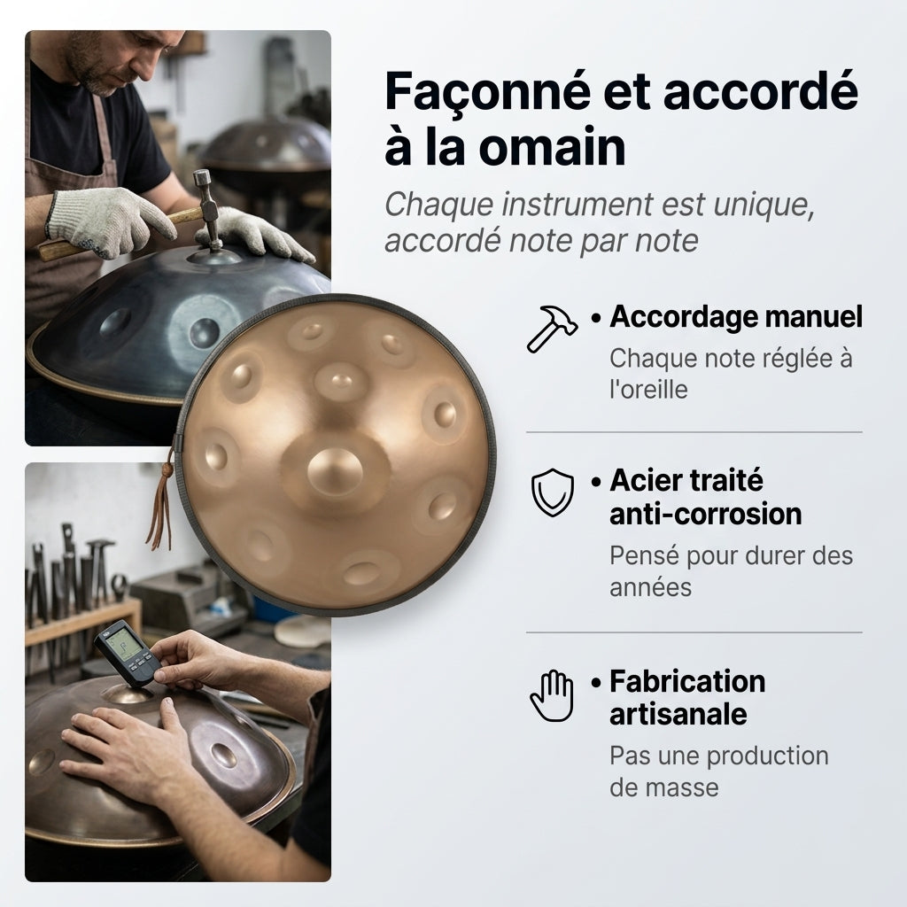 Handpan Exception — Ré mineur (D Kurd) façonné et accordé à la main par nos artisans