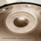 Acier traité à la main du Handpan Exception — Ré mineur (D Kurd) — conçu pour durer