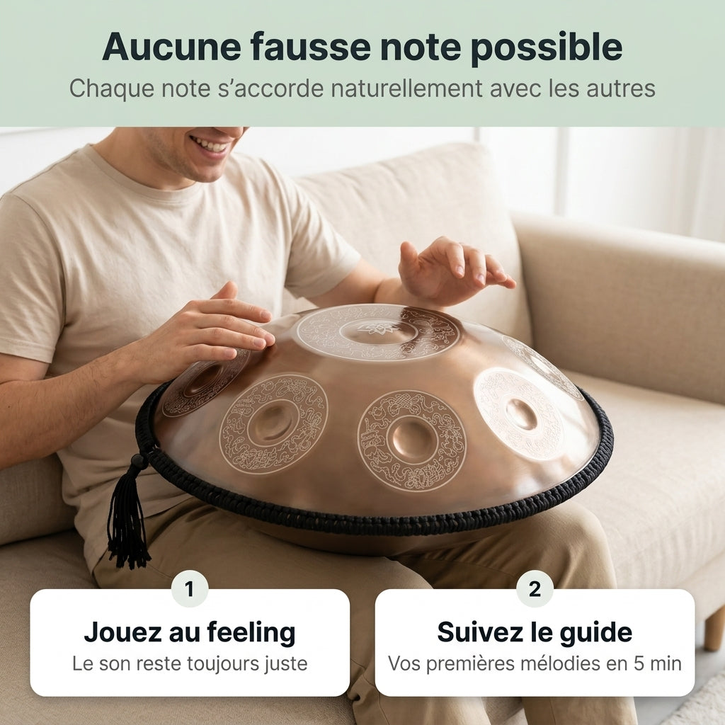 Handpan Hikari — Ré mineur (D Kurd) — aucune fausse note possible, chaque note s'accorde