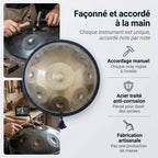 Handpan Hikari — Ré mineur (D Kurd) façonné et accordé à la main par nos artisans