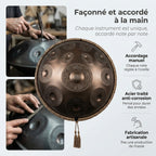Handpan Lumora — Ré mineur (D Kurd) façonné et accordé à la main par nos artisans