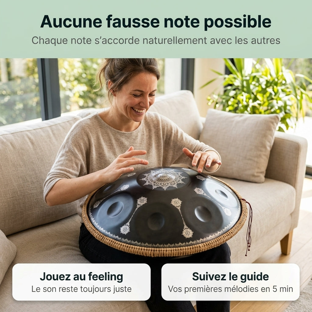 Handpan Lunar — Ré mineur (D Kurd) — aucune fausse note possible, chaque note s'accorde