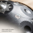 Acier traité à la main du Handpan Lunar — Ré mineur (D Kurd) — conçu pour durer