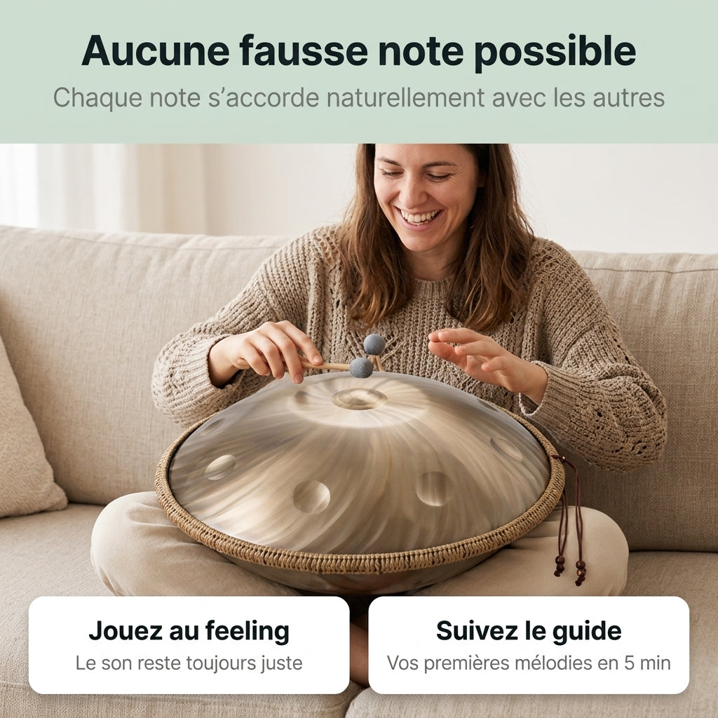 Handpan Mandala — Ré mineur (D Kurd) — aucune fausse note possible, chaque note s'accorde