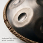 Acier traité à la main du Handpan Mandala — Ré mineur (D Kurd) — conçu pour durer