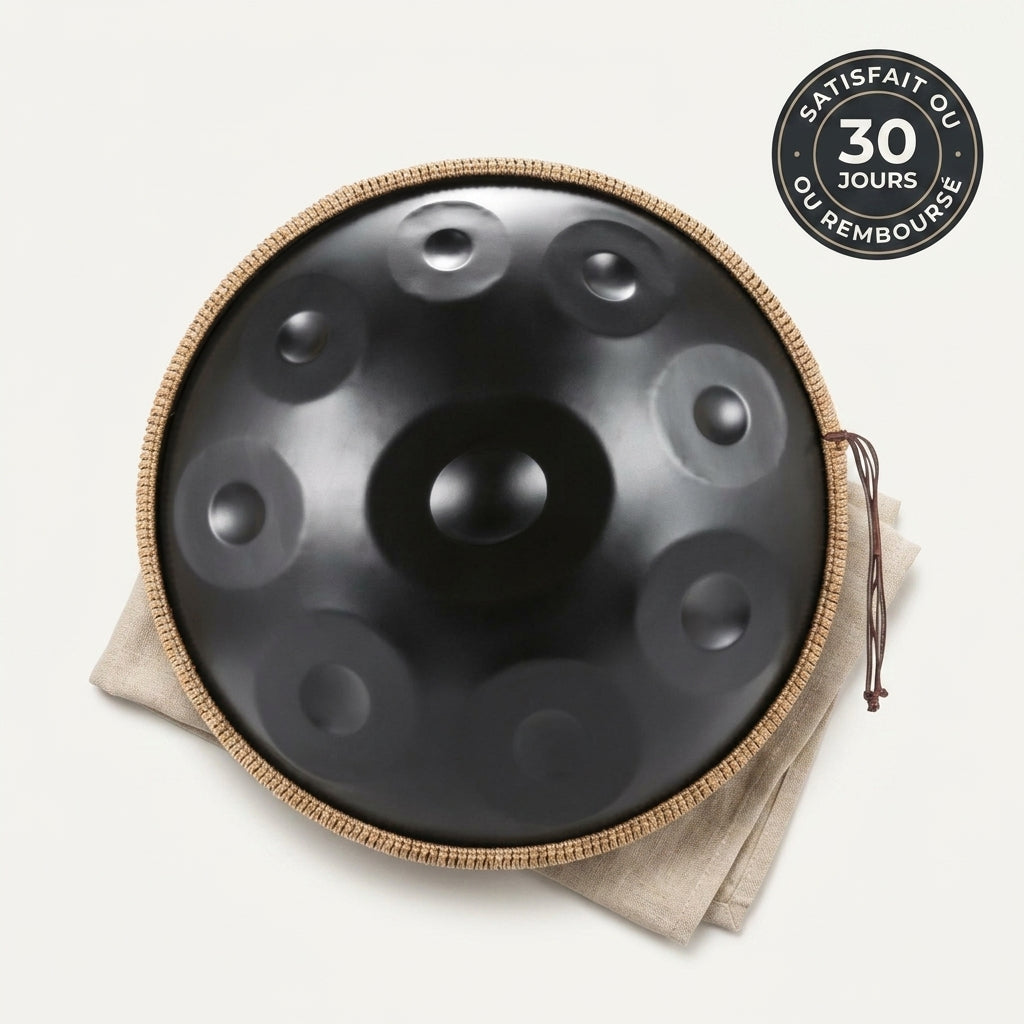 Handpan Vagues Célestes — Ré mineur (D Kurd) — vue studio, garantie satisfait ou remboursé 30 jours