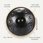 Handpan Vagues Célestes — Ré mineur (D Kurd) — accordé à la main, acier traité, 432/440 Hz