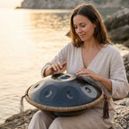Handpan Vagues Célestes — Ré mineur (D Kurd) joué au coucher du soleil au bord de l'eau