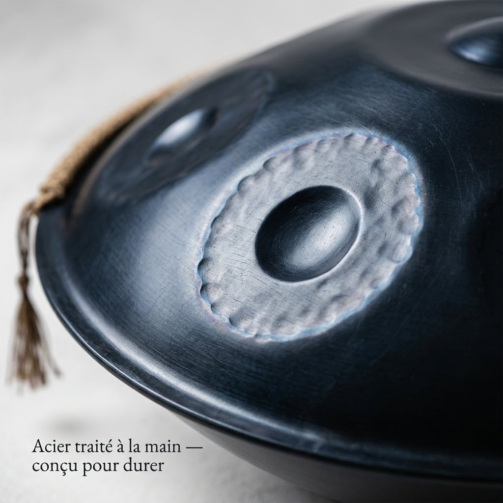 Acier traité à la main du Handpan Vagues Célestes — Ré mineur (D Kurd) — conçu pour durer