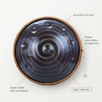 Handpan Voyage Intérieur — Ré mineur (D Kurd) — accordé à la main, acier traité, 432/440 Hz