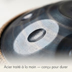 Acier traité à la main du Handpan Voyage Intérieur — Ré mineur (D Kurd) — conçu pour durer