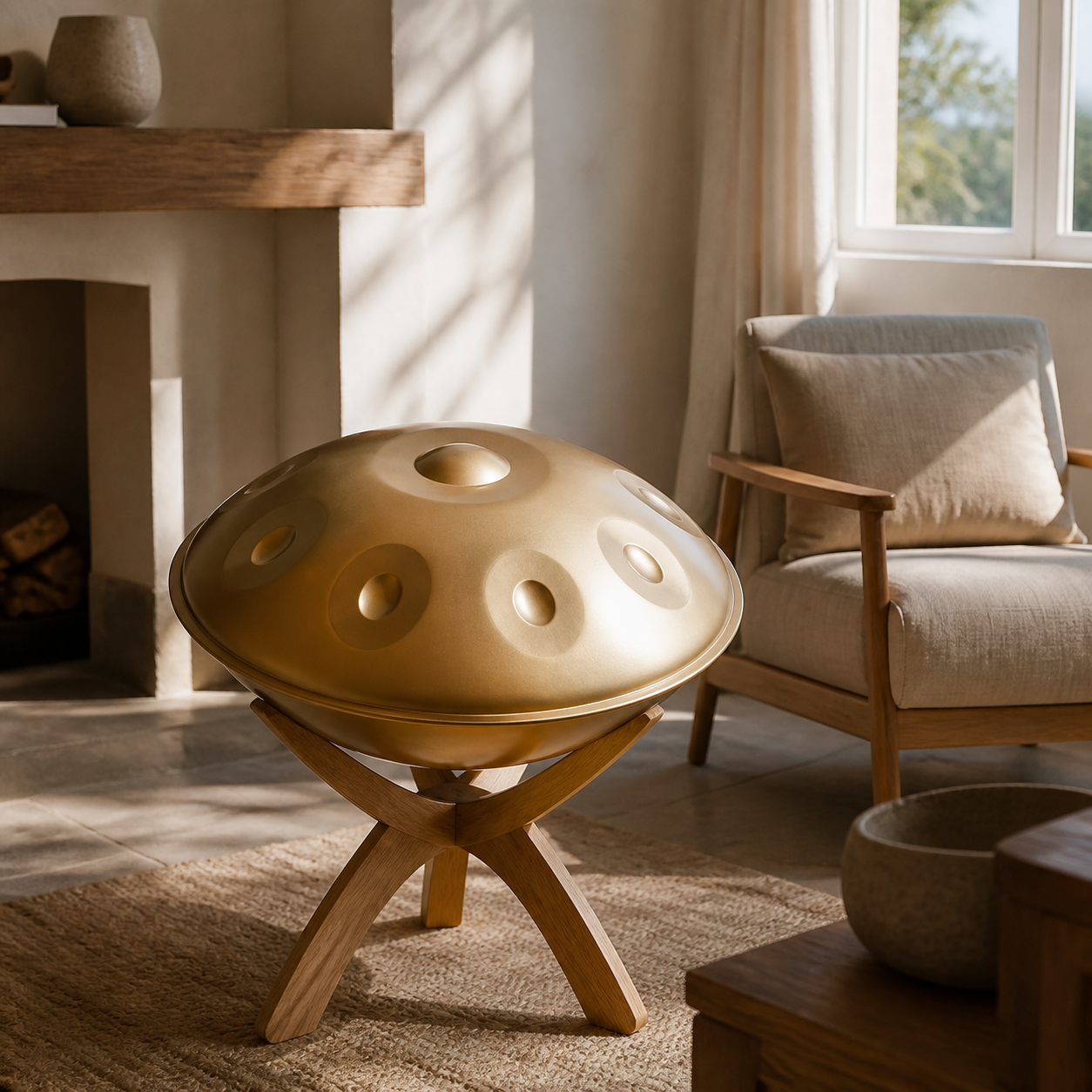 Handpan MANDALA finition or — mise en situation originale
