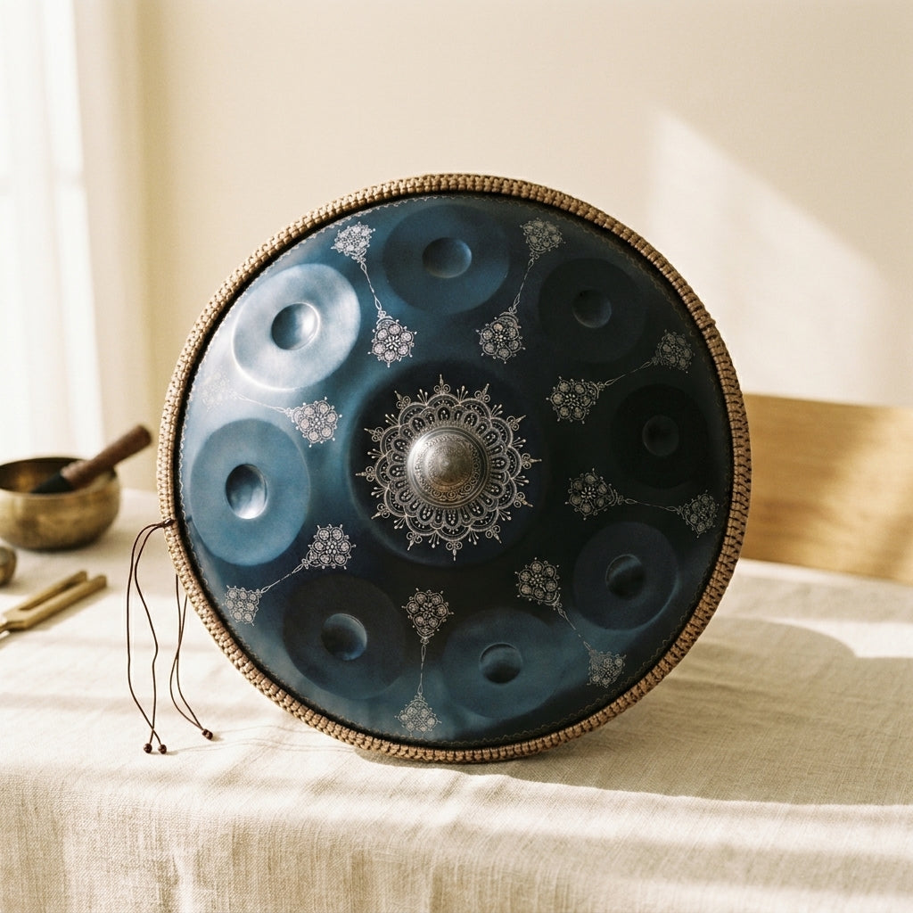 MANDALA Bleu Do majeur 9–12 notes — photo studio 2, fond ivoire Résonance