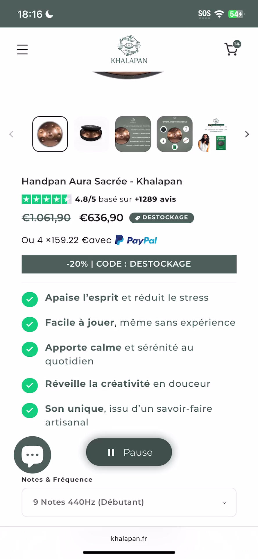 Démonstration sonore — Handpan Aura Sacrée — Ré mineur (D Kurd)