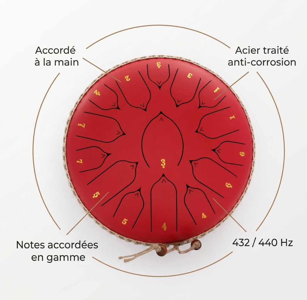 Tongue Drum Atlas Mélodie — accordé à la main, acier traité, 432/440 Hz