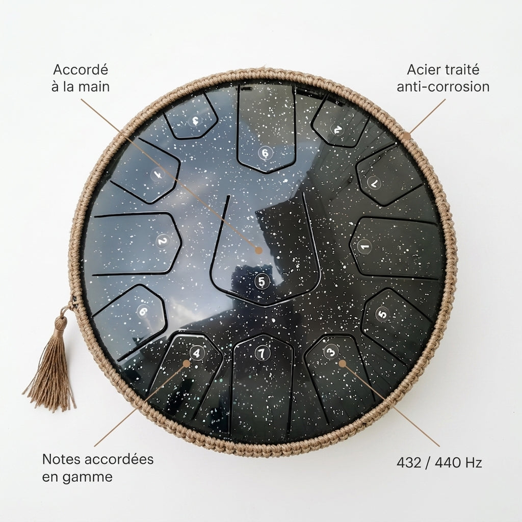 Tongue Drum Ciel Étoilé — accordé à la main, acier traité, 432/440 Hz