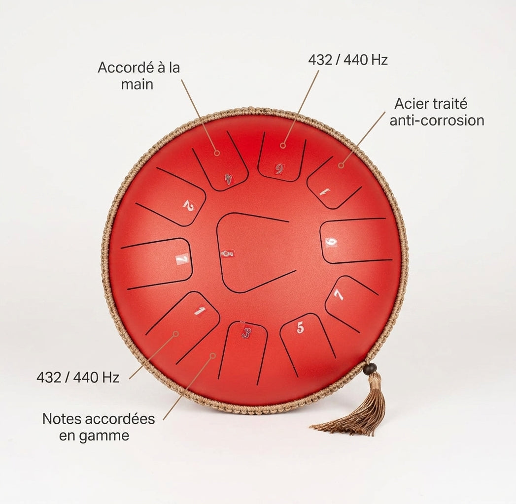Tongue Drum Éclat Nomade — accordé à la main, acier traité, 432/440 Hz