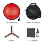 Tongue Drum Éclat Nomade — ce qui est inclus : housse, support, kit d'entretien