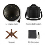 Tongue Drum Océan Serein — ce qui est inclus : housse, support, kit d'entretien